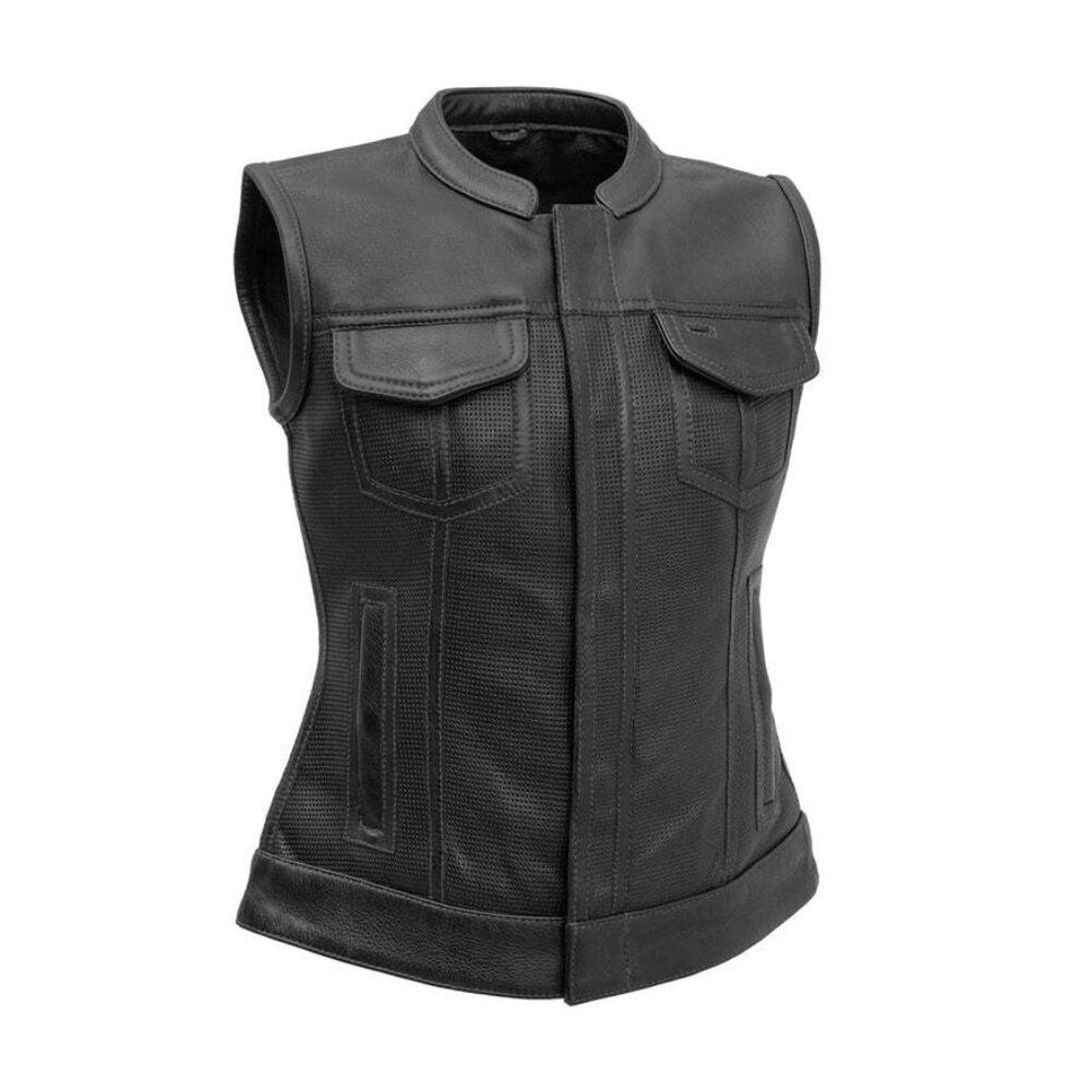 Jessica Perforated Women's Club Style Motorcycle Leather Vest